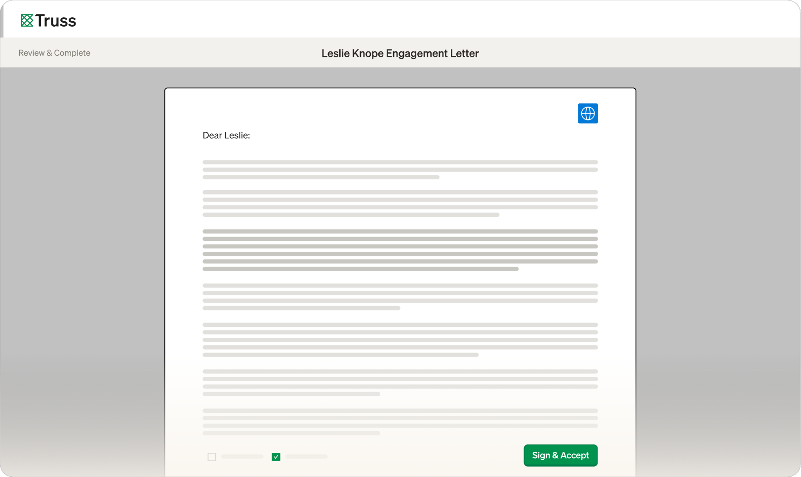 Truss engagement letter workflow