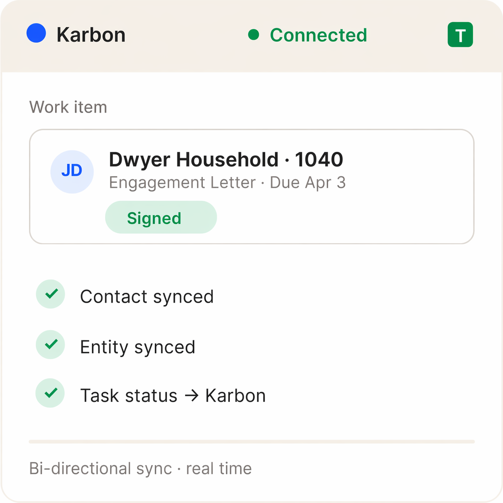 Karbon practice management integration