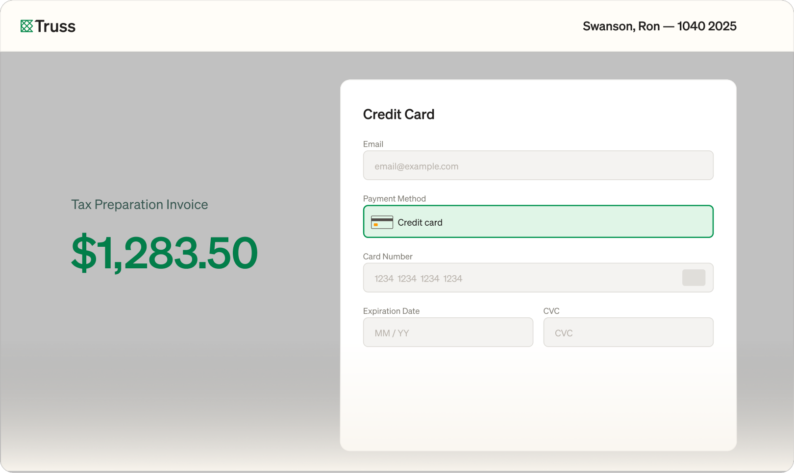 Truss payment and invoicing workflow